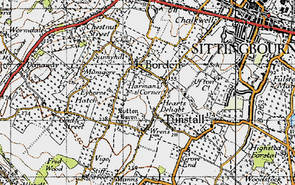 Old map of Harman's Corner in 1946