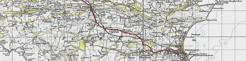 Old map of Harman's Cross in 1940