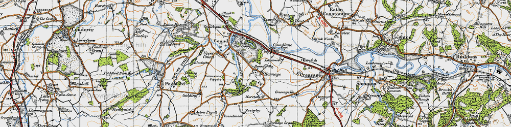 Old map of Harnage in 1947