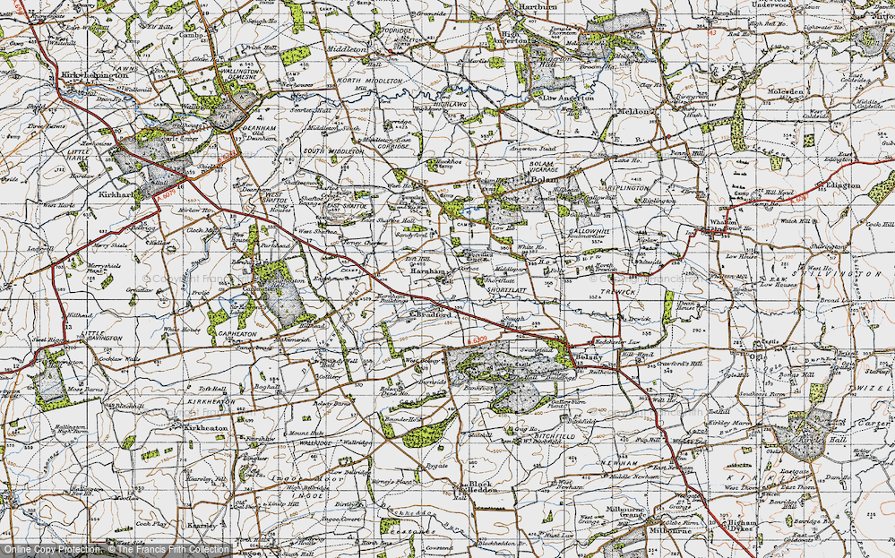 Old Map of Historic Map covering Shortflatt Tower in 1947