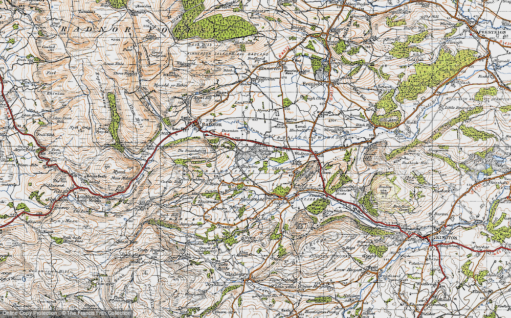 Old Map of Historic Map covering Harpton Court in 1947