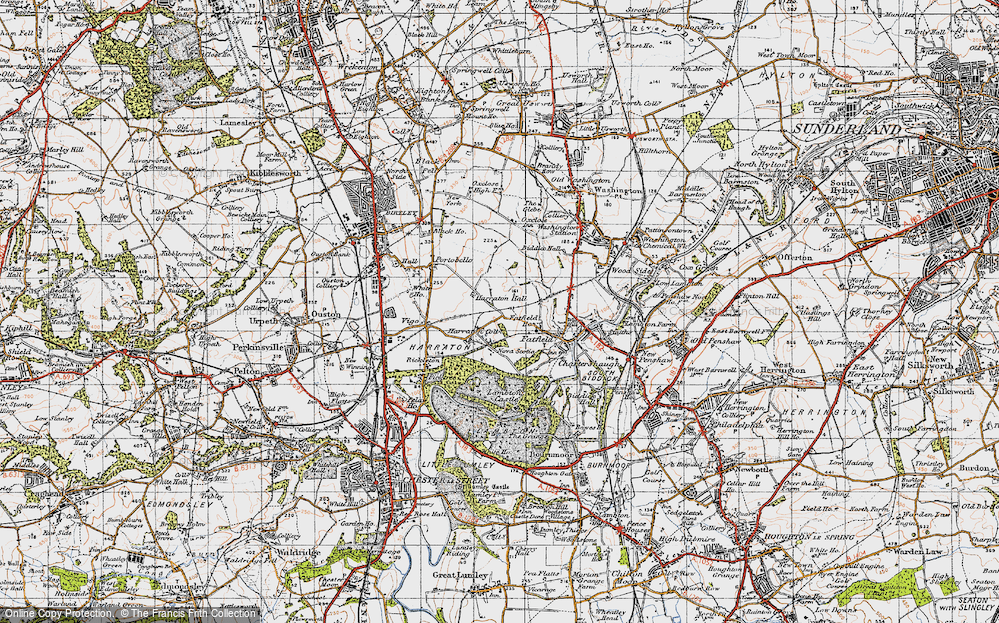Old Map of Harraton, 1947 in 1947