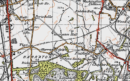 Old map of Harraton in 1947