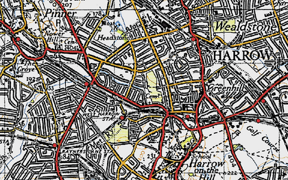 Old map of Harrow in 1945