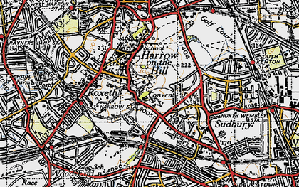 Old map of Harrow on the Hill in 1945