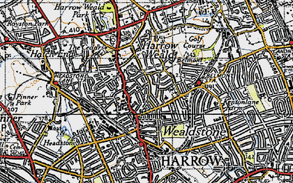 Old map of Harrow Weald in 1945