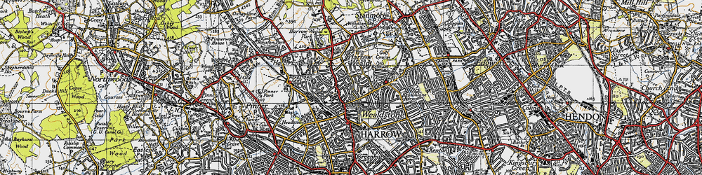 Old map of Harrow Weald in 1945