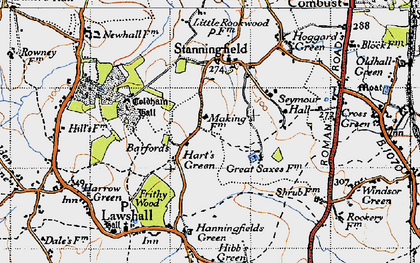 Old map of Hart's Green in 1946