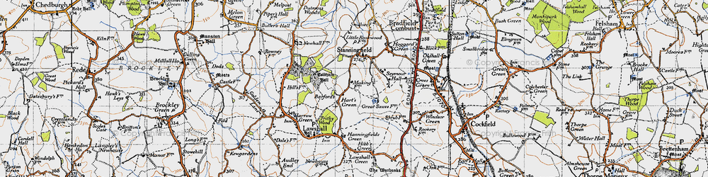 Old map of Hart's Green in 1946