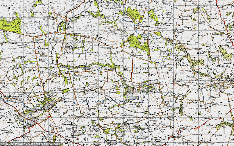 Old Map of Historic Map covering Angerton North Moor in 1947