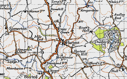 Old map of Hartest Hill in 1946