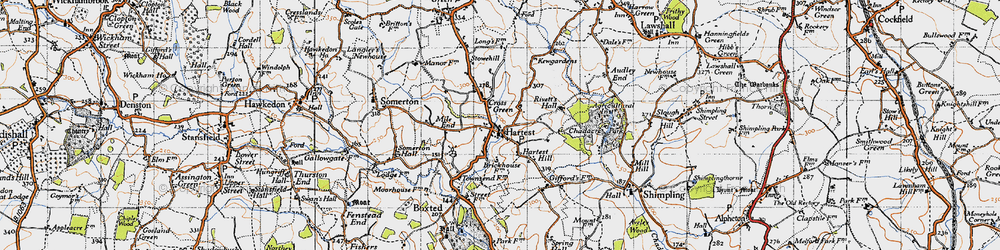 Old map of Hartest Hill in 1946