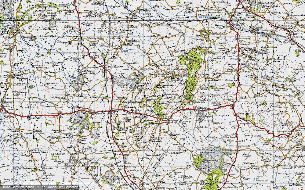 Old Map of Historic Map covering Burwardsley Hill in 1947