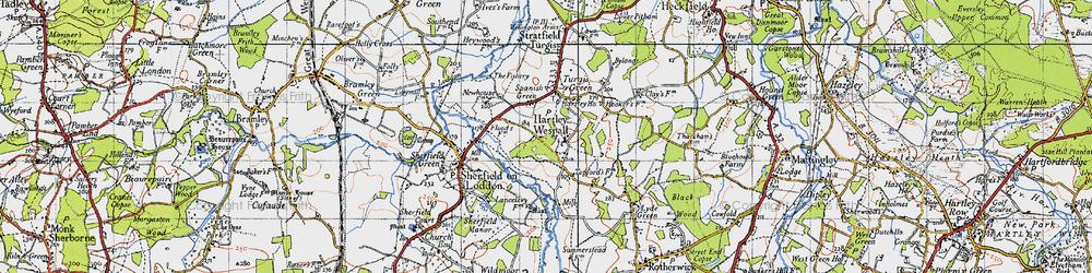 Old map of Hartley Wespall in 1940