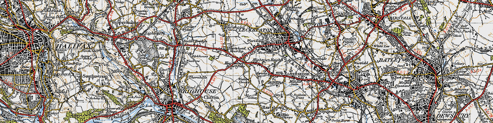Old map of Hartshead Moor Side in 1947