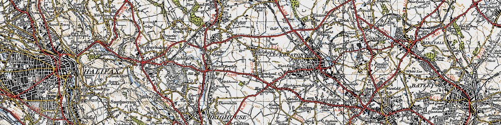 Old map of Hartshead Moor Top in 1947