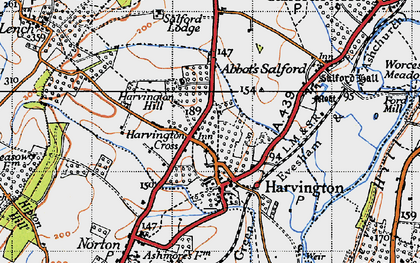 Old map of Harvington in 1946