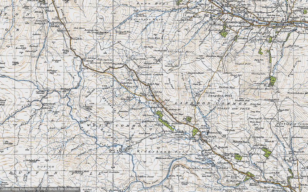 Old Map of Historic Map covering Widdybank Fell in 1947
