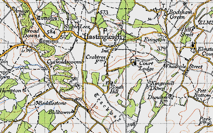 Old map of Hastingleigh in 1940