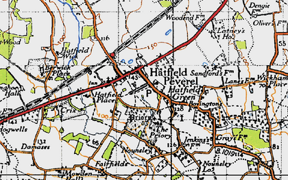 Old map of Hatfield Peverel in 1945