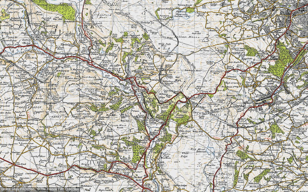 Old Map of Historic Map covering Burbage Brook in 1947