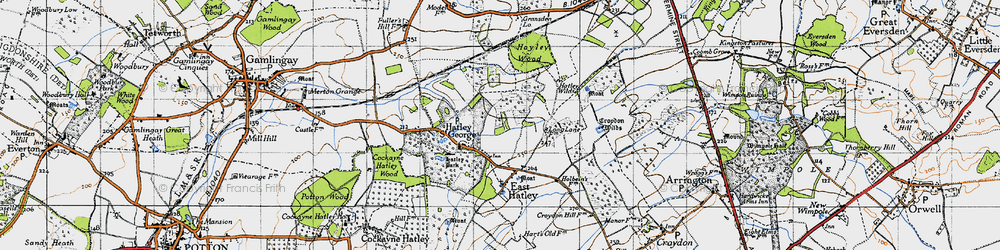 Old map of Hatley St George in 1946