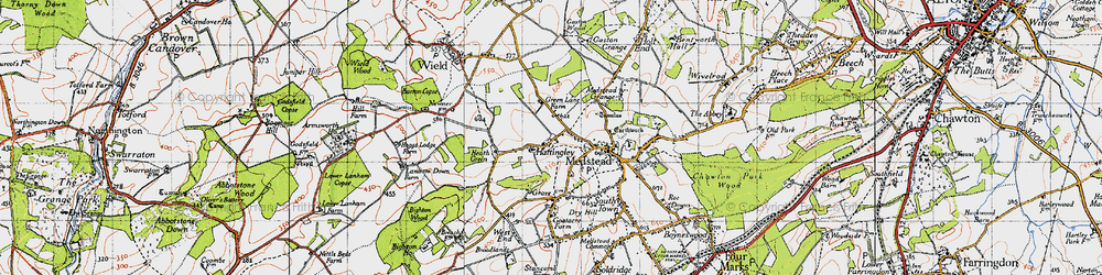 Old map of Hattingley in 1945