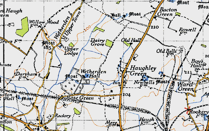 Old map of Haughley Green in 1946