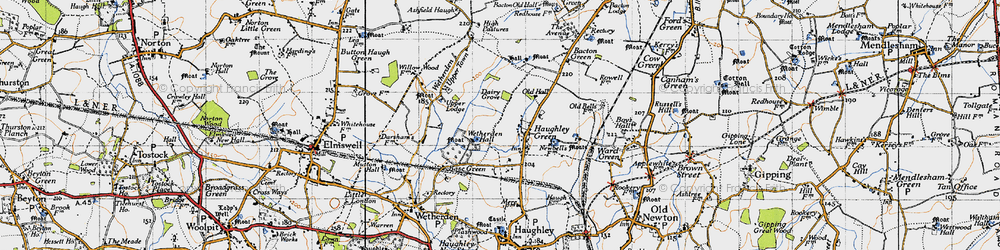 Old map of Haughley Green in 1946