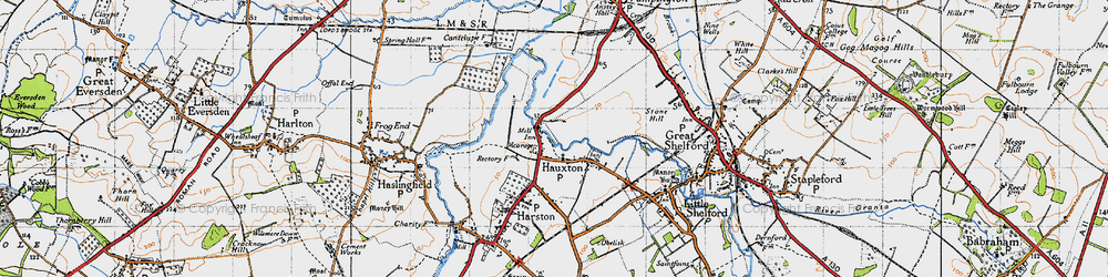 Old map of Hauxton in 1946