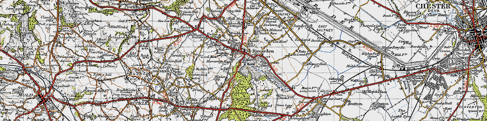 Old map of Hawarden in 1947