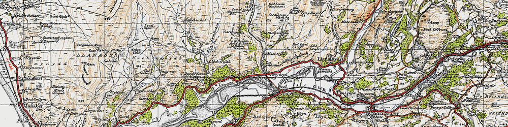 Old map of Afon Cwm-llechen in 1947