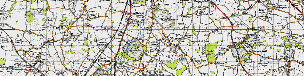Old map of Hawes' Green in 1946