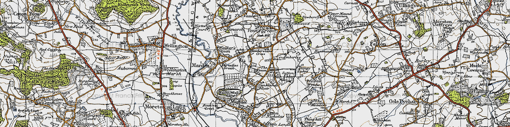 Old map of Hawkersland Cross in 1947