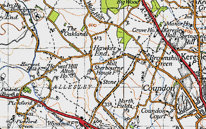 Old map of Hawkes End in 1946