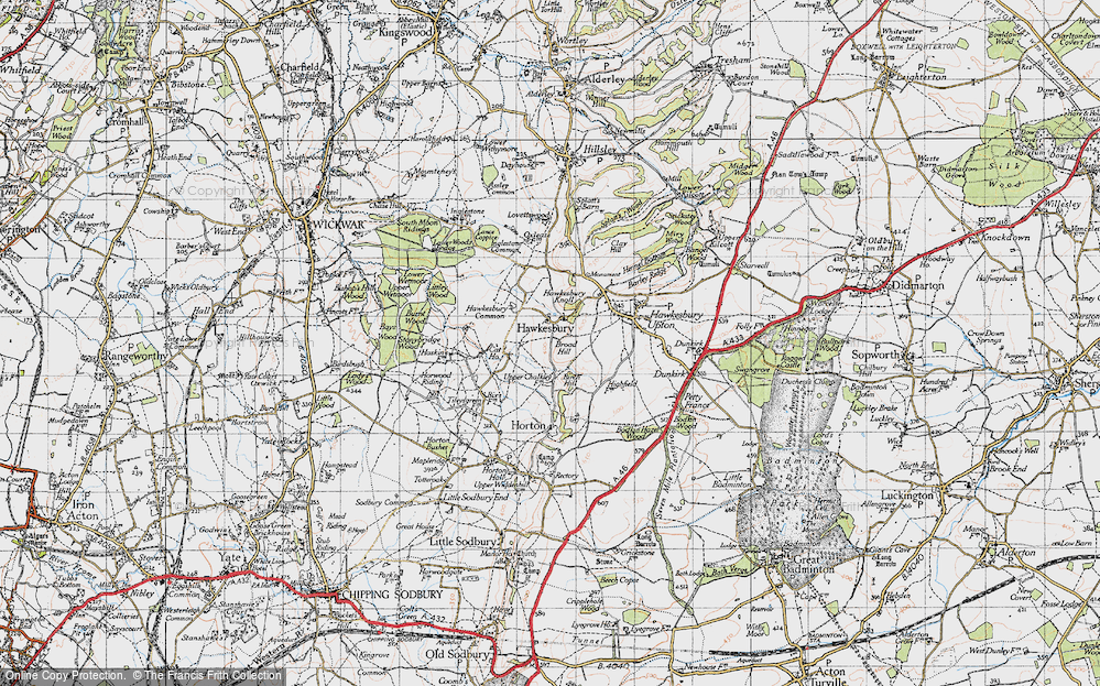 Old Map of Historic Map covering Broad Hill in 1946