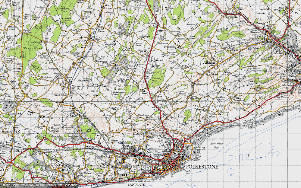 Old Map of Hawkinge, 1947 in 1947