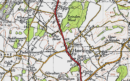 Old map of Hawkinge in 1947