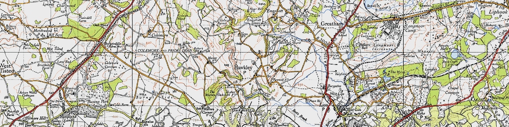 Old map of Hawkley in 1940