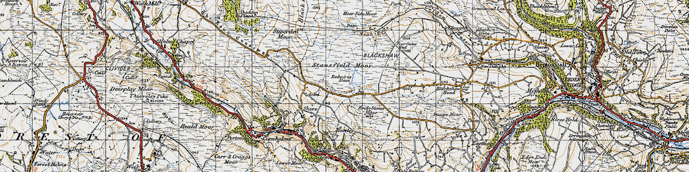 Old map of Black Hameldon in 1947