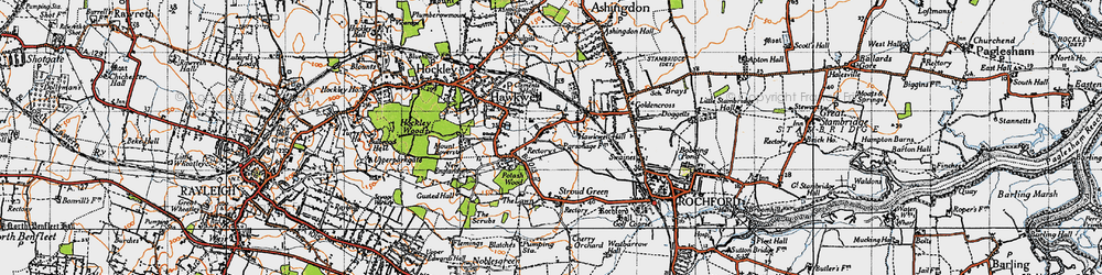 Old map of Hawkwell in 1945