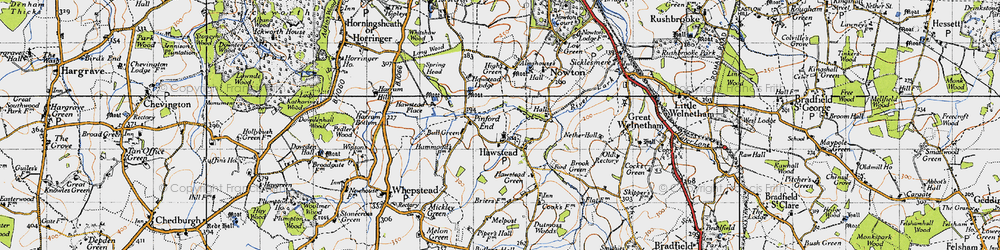 Old map of Hawstead in 1946