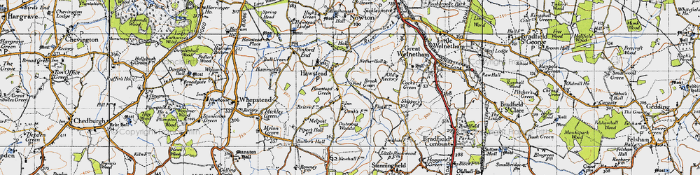 Old map of Hawstead Green in 1946