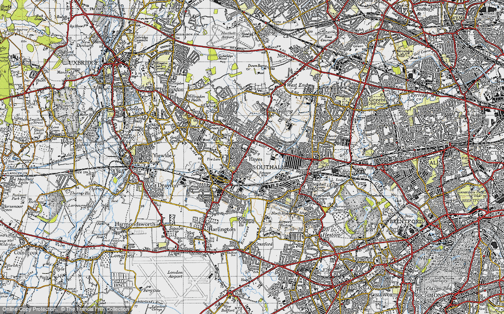 Old Map of Historic Map covering Bull's Bridge in 1945