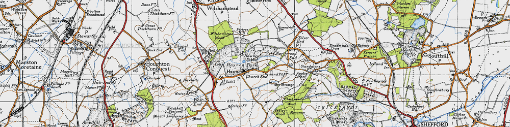 Old map of Haynes Church End in 1946