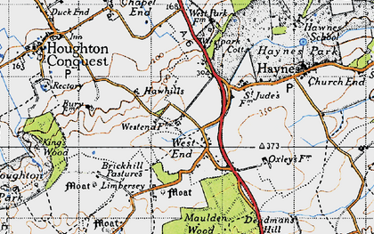 Old map of Haynes West End in 1946