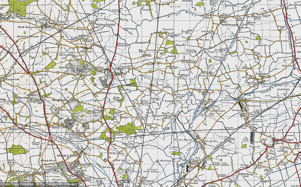 Old Map of Historic Map covering Wrancarr Ho in 1947