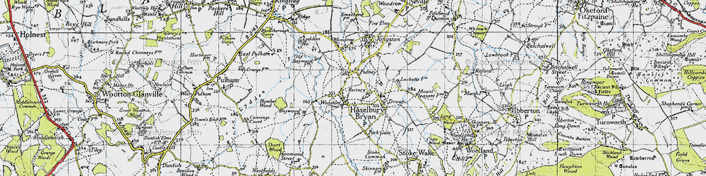 Old map of Hazelbury Bryan in 1945