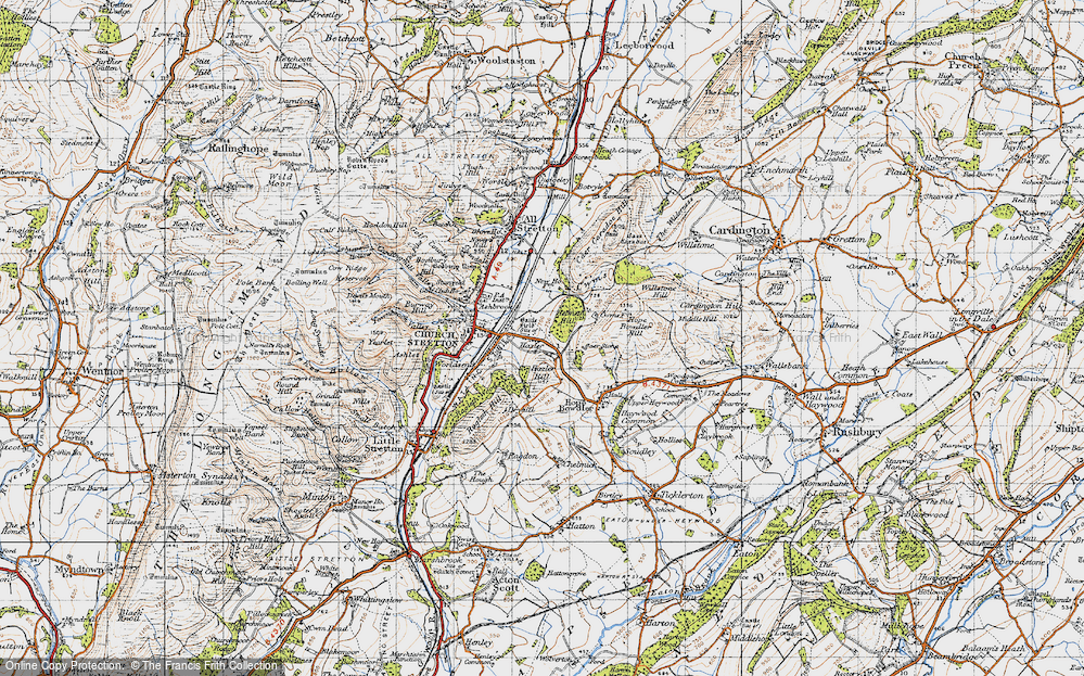 Old Map of Historic Map covering Helmeth Hill in 1947