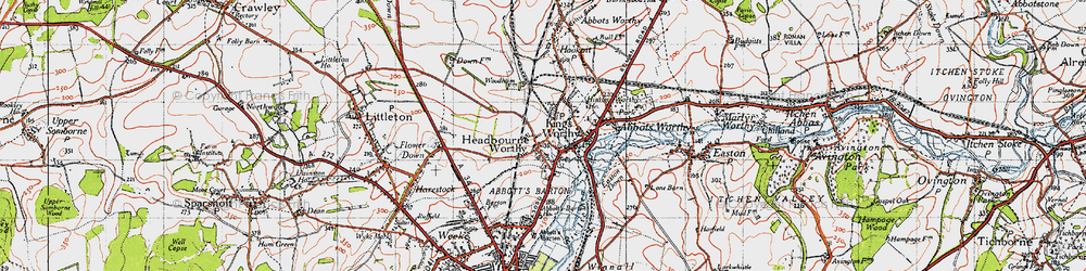 Old map of Headbourne Worthy in 1945